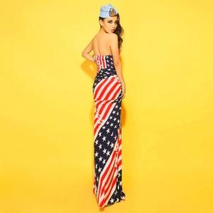Sexy Stars And Stripes Flag Stripe Print Fishtail Dress Chest Wrapped